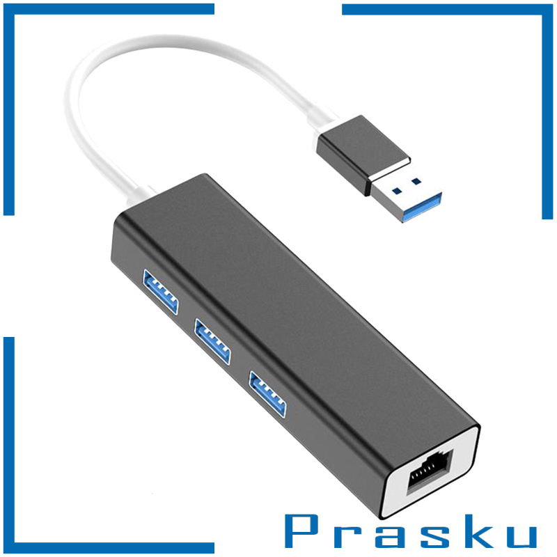 [PRASKU]3-Port USB 3.0 Hub with Ethernet Supporting RJ45 10/100Mbps  silver