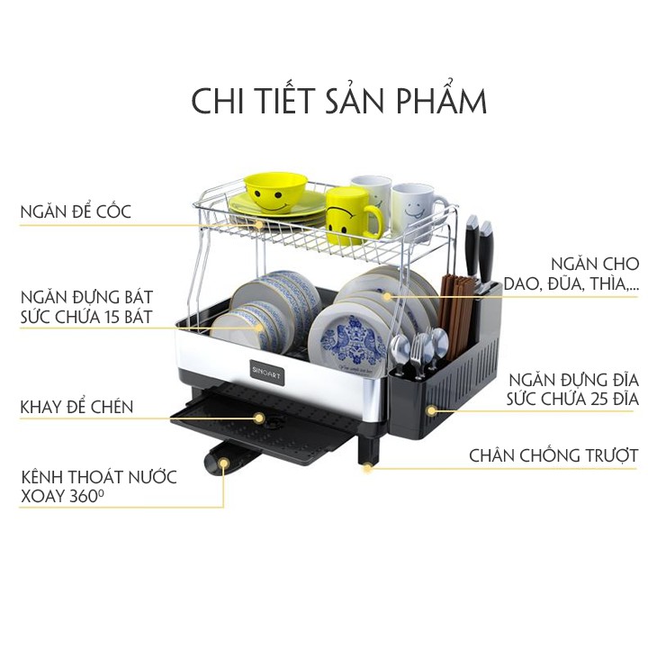 Giá Úp Bát Đĩa Sinoart Thông Minh KT 465 x 348 x 423 mm