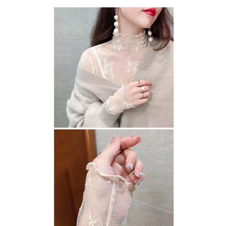 Áo ren cổ cao thời trang xinh xắn quyến rũ cho nữ