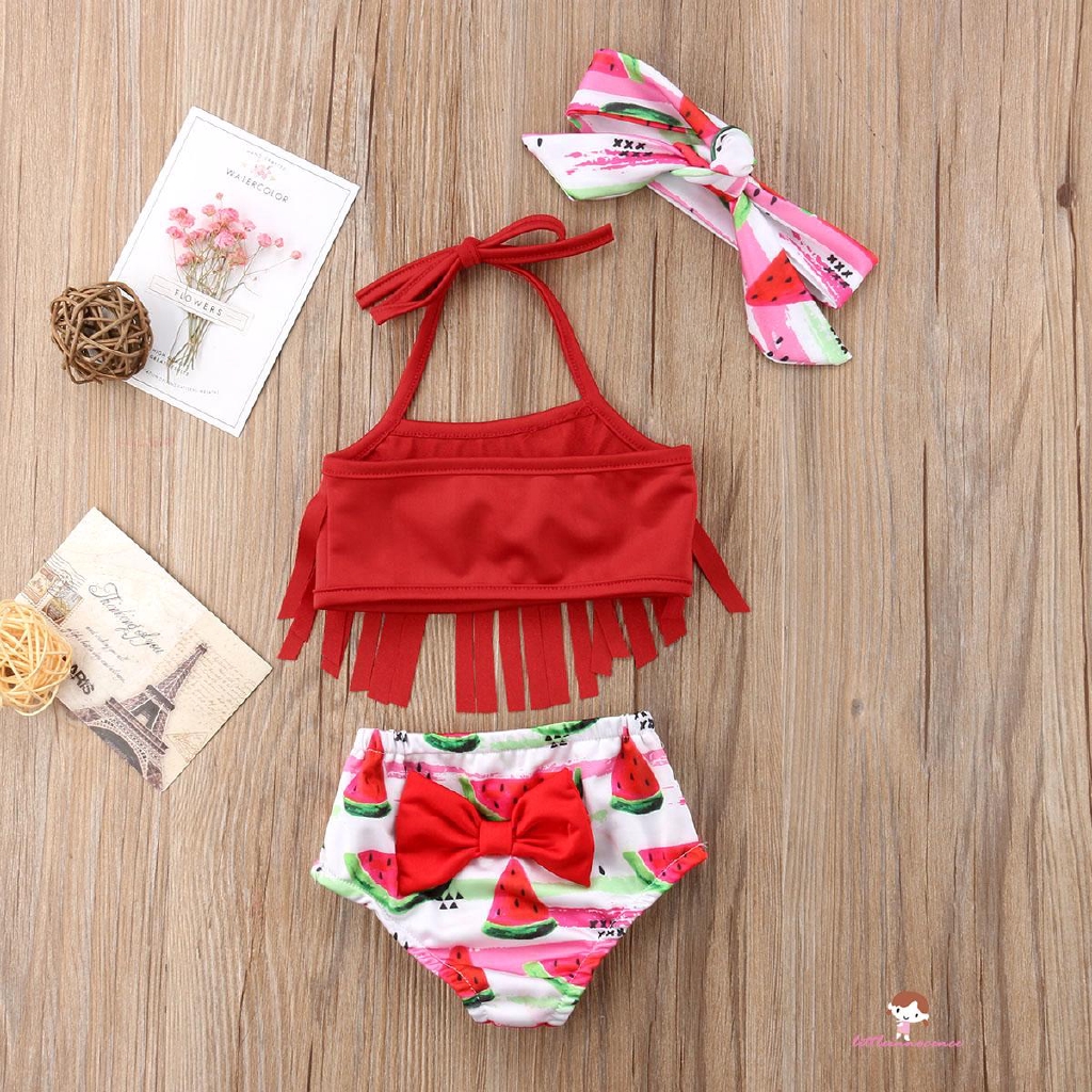 ❤XZQ-Summer Newborn Baby Girl Tassel Bikini Suit Swimwear Fruits Outfits Set Clothes