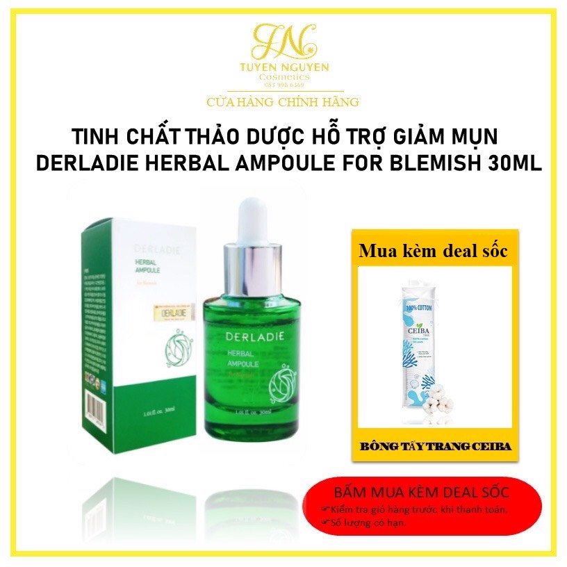 [Mới] Tinh Chất Thảo Dược Hỗ Trợ Giảm Mụn Derladie Herbal Ampoule For Blemish 30ml