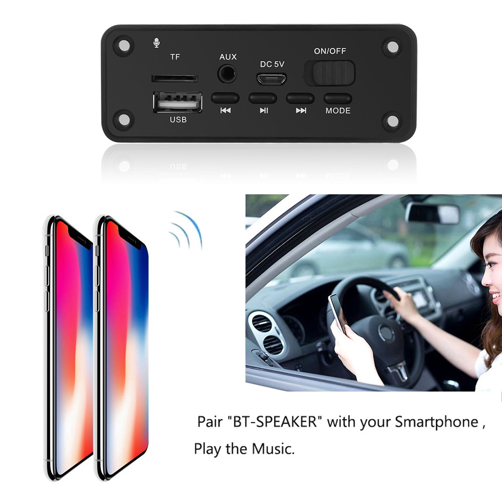 Hands-Free MP3 Player Decoder Board 2 x 3W Amplifier DC 5V MP3 WMA Wireless Bluetooth 5.0 Decoder Board Audio Module USB FM TF Record Radio AUX Input for Car