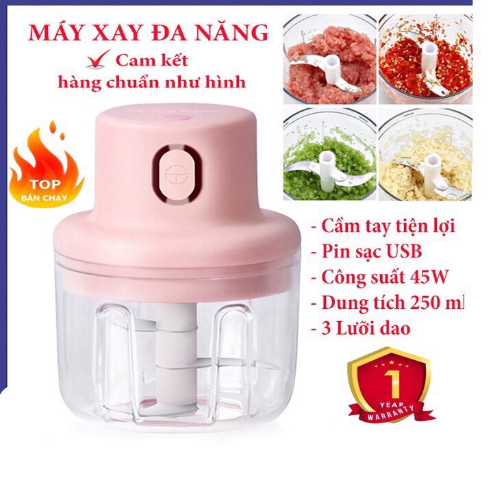 Máy xay mini cầm tay đa năng sạc pin cao cấp xay tỏi ớt, hành, rau củ quả dung tích 250ml