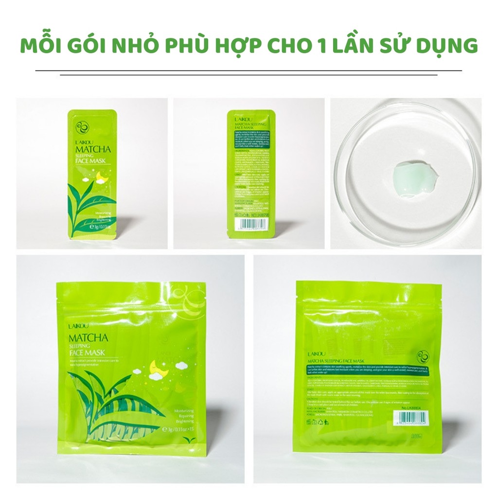 Mặt nạ Matcha Mud Mask Laikou 1 túi 15 gói 3g mặt nạ ngủ trà xanh nội địa trung | BigBuy360 - bigbuy360.vn
