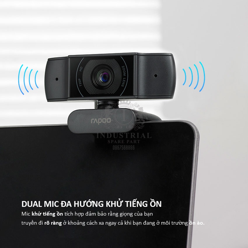 Webcam Rapoo C200 HD 720p học online, gọi điện video, webcam họp trực tuyến, Live Stream Hàng chính hãng, cắm là chạy