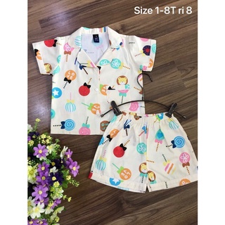 Pijama ngắn bé trai/gái chất kate thái