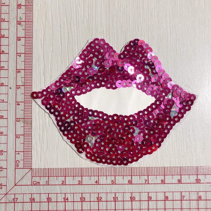 Set sticker hình thêu kim sa 2 mắt 1 môi  phụ kiện may mặc trang trí quần áo, handmade,DIY