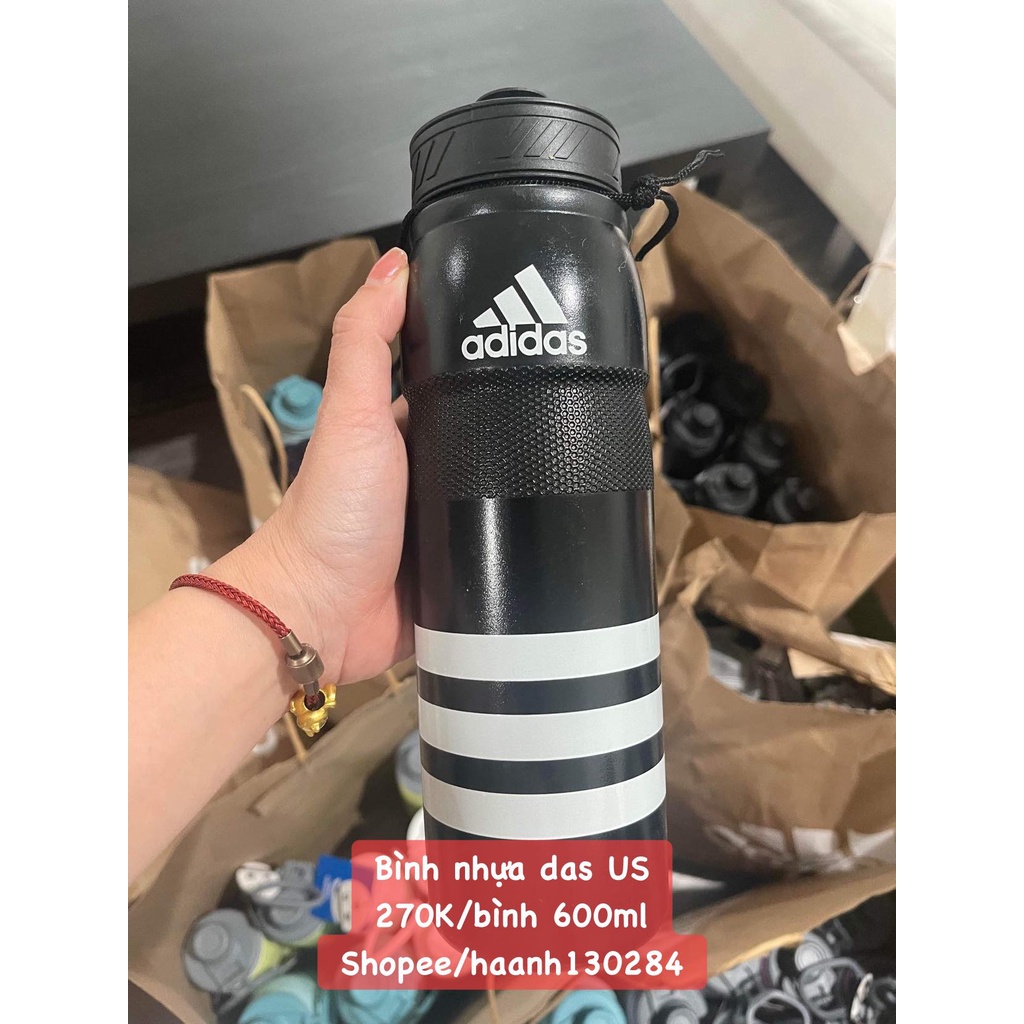 Bình nhựa Adidas, bình nhựa đựng nước Adidas Mỹ màu đen sọc trắng 600ml