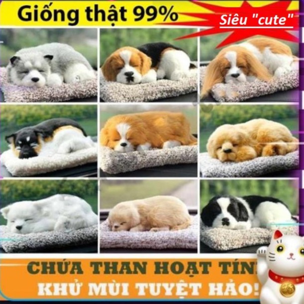 [LOẠI TO] Thú bông GIỐNG THẬT 99% chó mèo sói gấu lõi than hoạt tính lọc không khí khử mùi trang trí xe hơi ô tô