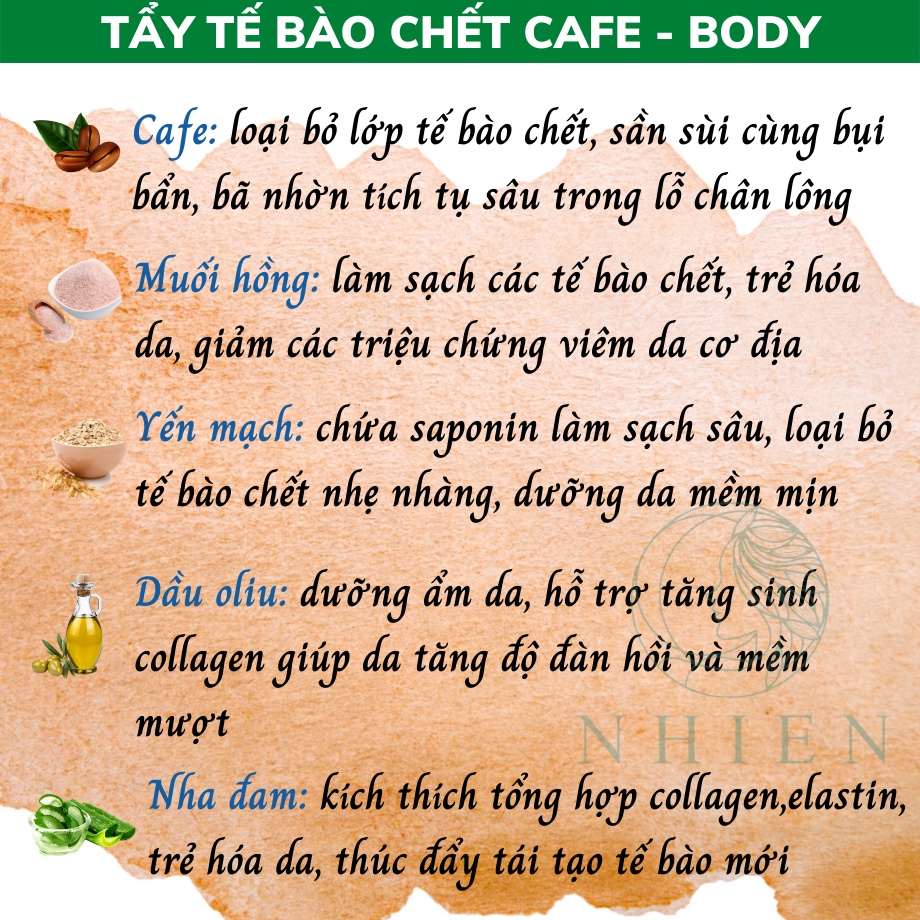 Tẩy da chết body cà phê - muối hồng - yến mạch làm sạch sâu, dưỡng da mềm mịn | BigBuy360 - bigbuy360.vn