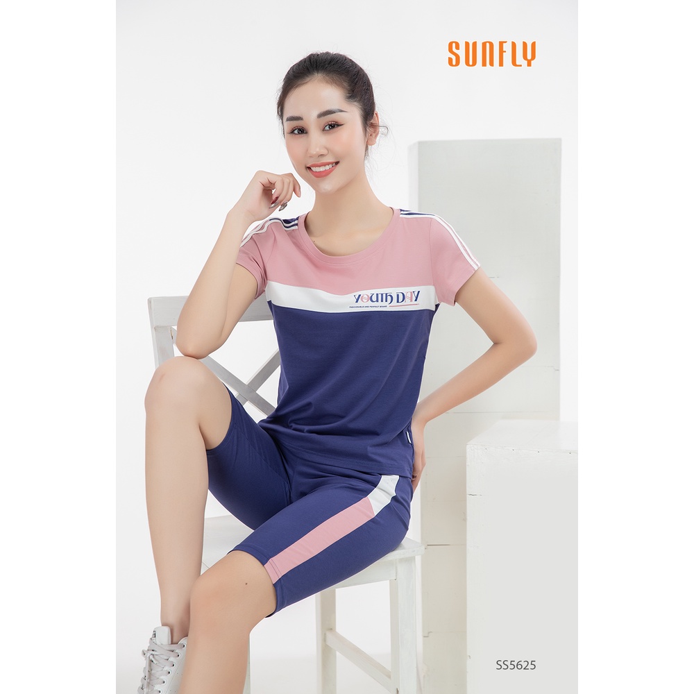 Bộ đồ mặc nhà nữ thể thao cotton SUNFLY áo cộc, quần trên gối SS5625