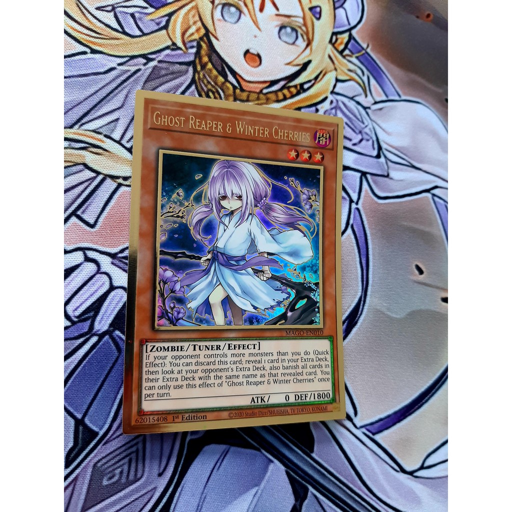 THẺ BÀI YUGIOH -MONSTER-Ghost Reaper & Winter Cherries - MAGO-EN010 - Premium Gold Rare 1st Edition
