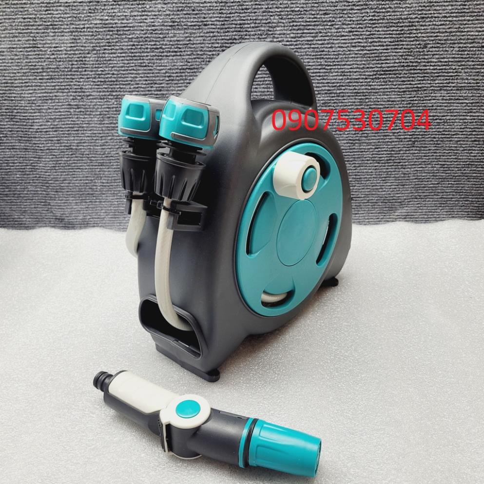 Bộ rulô tưới cây xịt rửa đa năng mini 11.5m + Vòi xịt 3 kiểu phun