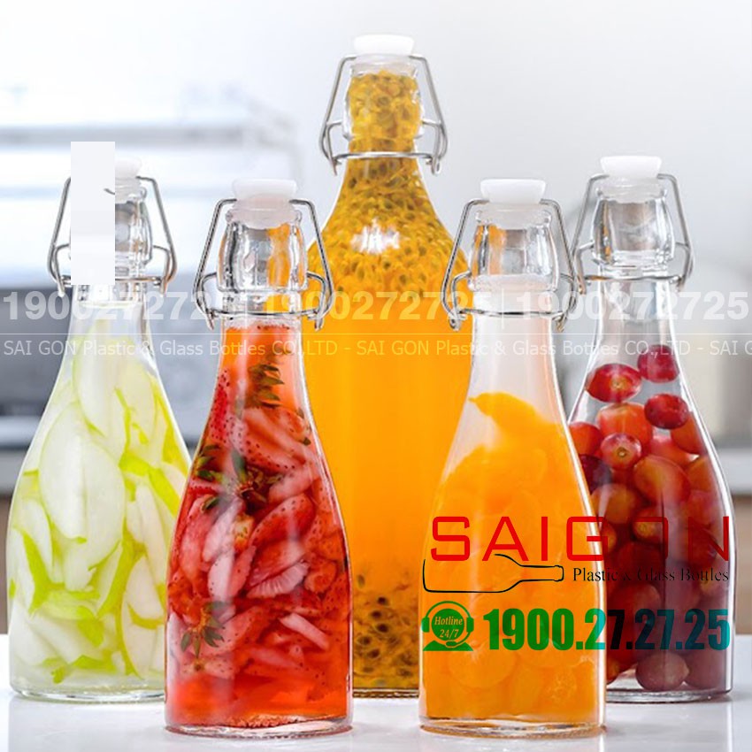 Chai thủy tinh nắp cài Giara Lùn 250ml | 500ml , Nắp Gài Thép