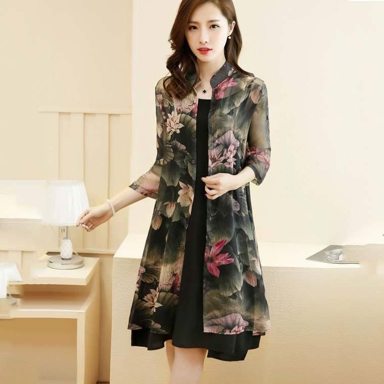 Aó khoác dài - áo CARDIGAN - áo kiểu nữ mùa hè 2019 chất voan dài tay họa tiết hoa SP.01527