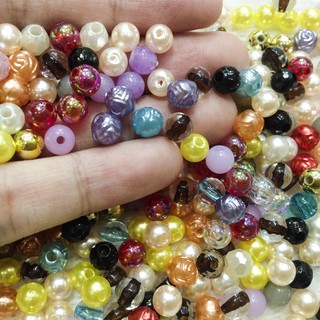 100 Hạt cườm trai hỗn hợp pha lê nhựa hoa hồng nhiều màu size 6mm