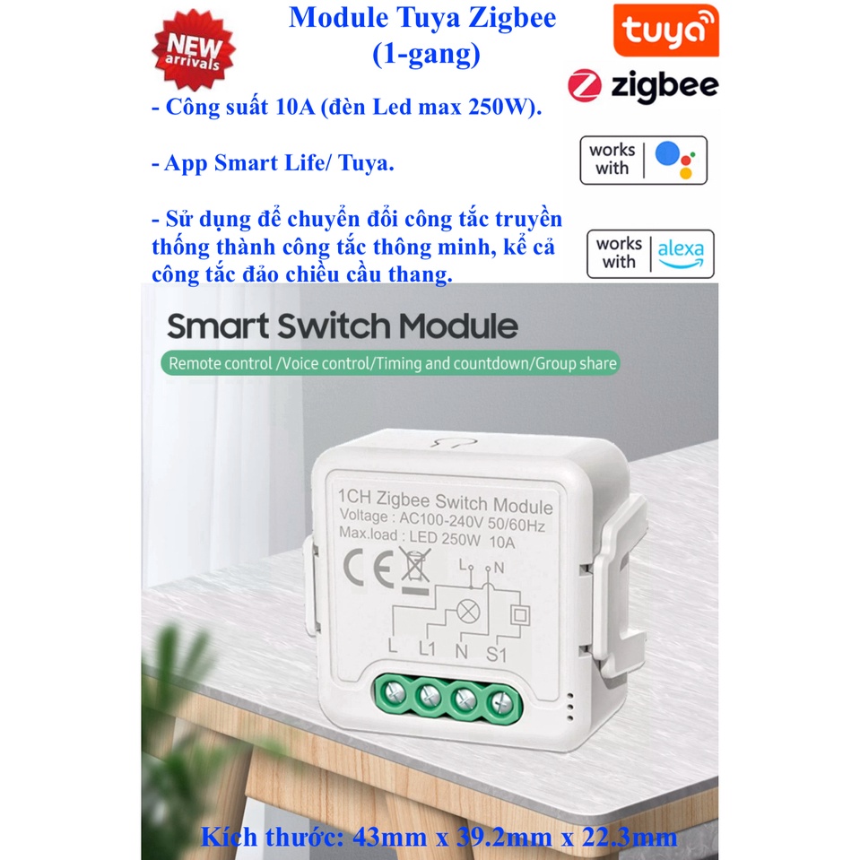 Module công tắc thông minh Tuya Zigbee / Wifi 1-kênh/ 2-kênh/ 3-kênh/ 4-kênh, App Smart Life/ Tuya - Mẫu 2 -