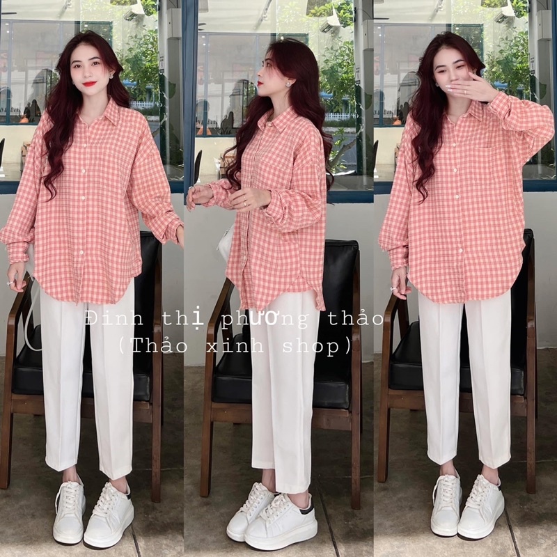 [ 𝐅𝐑𝐄𝐄 𝐒𝐇𝐈𝐏 ]  SÉT SƠ MI CARO HỒNG MIX QUẦN ỐNGS SUÔNG HÀNG L1 CHẤT ĐẸP LẮM Ạ