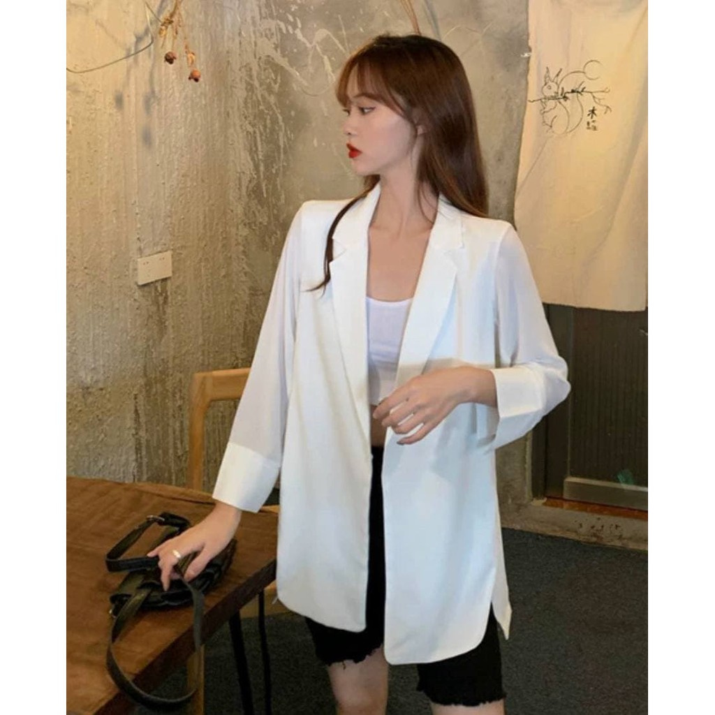 Áo Khoác Vest Không Nút Xẻ Hông (TRẮNG)