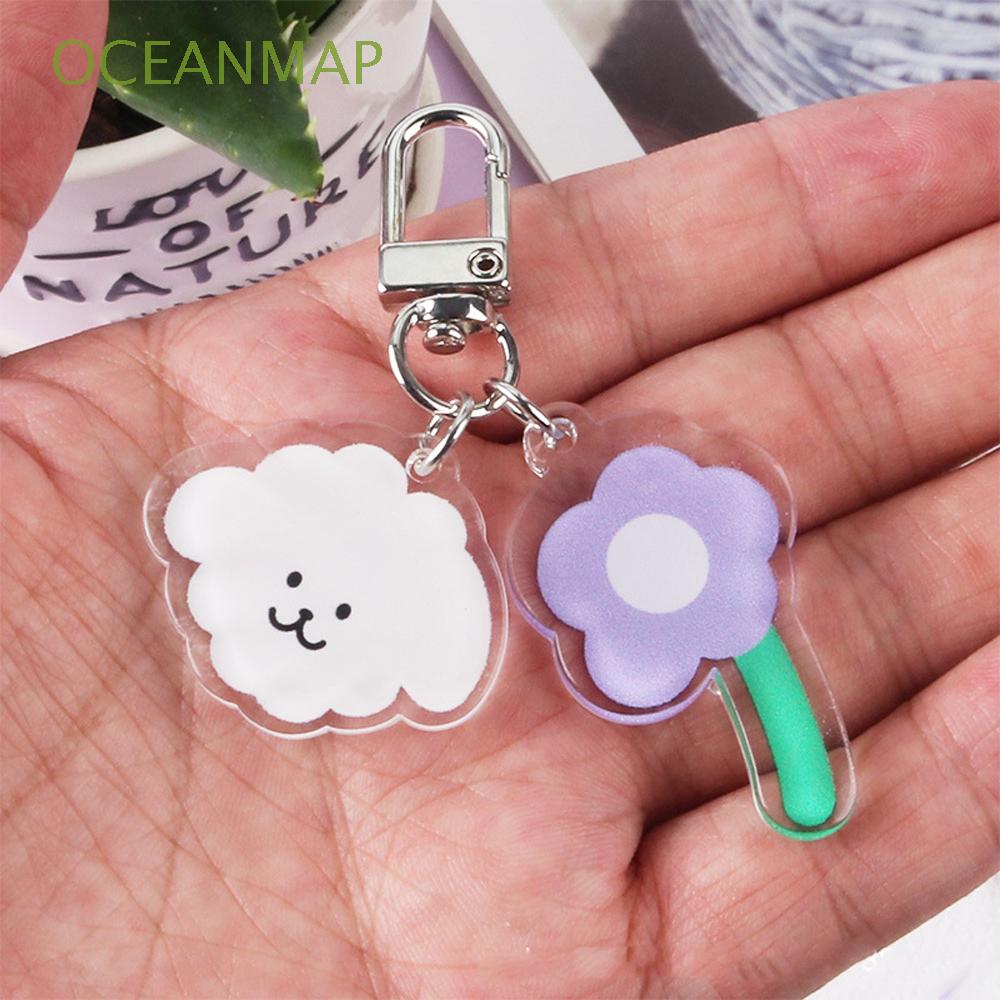 Móc khóa hình cừu và bông hoa tím bằng acrylic dễ thương