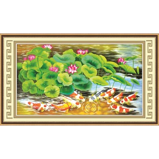 Tranh đính đá Cá - Hoa Sen 77668 kt 100*60cm