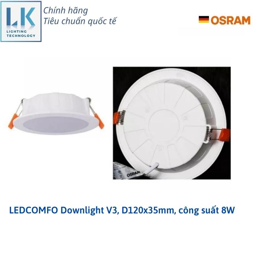 Đèn LED downlight âm trần tròn, siêu mỏng OSRAM(ĐỨC), LEDCOMFO Downlight V3, 8W, ánh sáng vàng 3000K