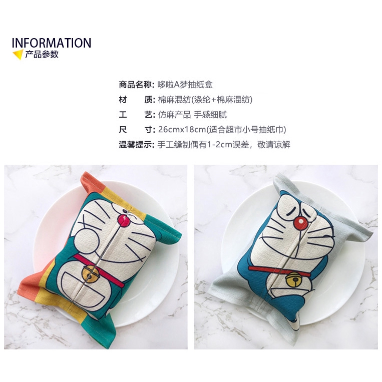 Túi Đựng Khăn Giấy Bằng Vải Cotton Lanh In Hình Doraemon Dễ Thương
