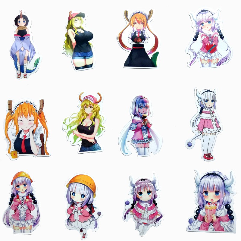 Miếng dán Sticker Anime Manga Kobayashi-san Chi no Maid Dragon trọn bộ 37 hình - In rõ ràng sắc nét khó tróc