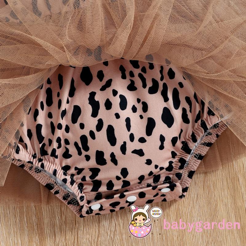 BABYGARDEN-0-12months Baby Girl Summer Outfit, Leopard Print Tulle Flying-Sleeve One Piece Romper + Hairband