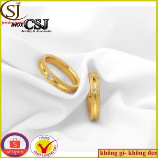 [ CHUẨN -ĐẸP] NHẪN CẶP MẠ VÀNG 2 HÀNG CÁT , NHẪN ĐÔI INOX TITAN NC039