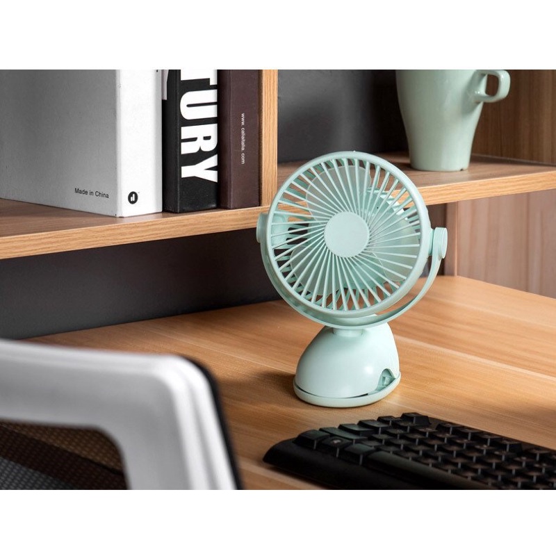 Quạt tích điện usb xoay 360 độ có 4 cấp độ gió dùng kẹp bàn, kẹp xe đẩy cho bé - Haobaby2018