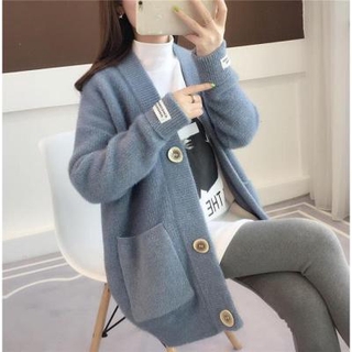 Áo Khoác Cardigan Dệt Kim Dáng Rộng Phong Cách Hàn Quốc