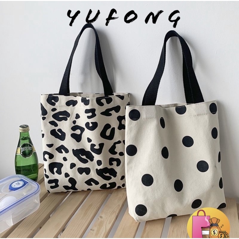 Túi Vải Xách Tay Mini Hoạ tiết Da và Chấm Bi 340