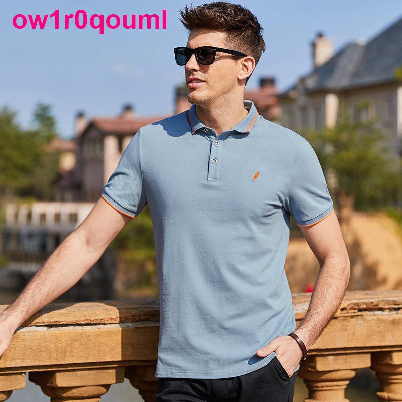 Bước sang trọng quần áo nam giới mùa hè mới của Âu Mỹ ngắn tay thun polo thời trang thêu thoải mái hàng đầu