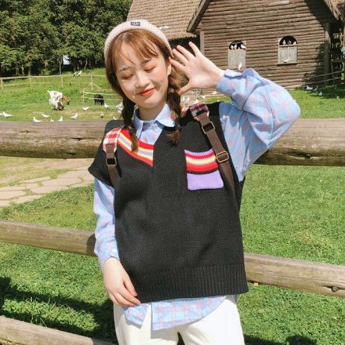 Áo Gile Student Korean Loose New Sleeveless Knitted Vest Women