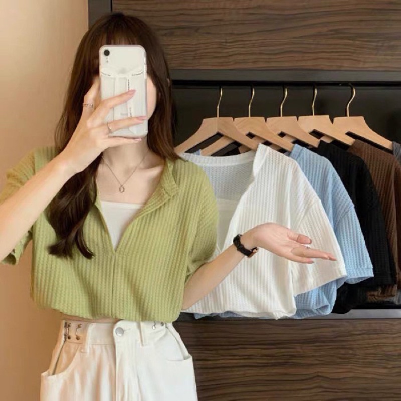 Áo croptop basic cổ tàu