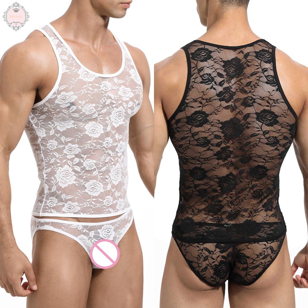 Mens Vest Tops Clothing Gym Vest High Elastic Young Home Lace Night Wear
