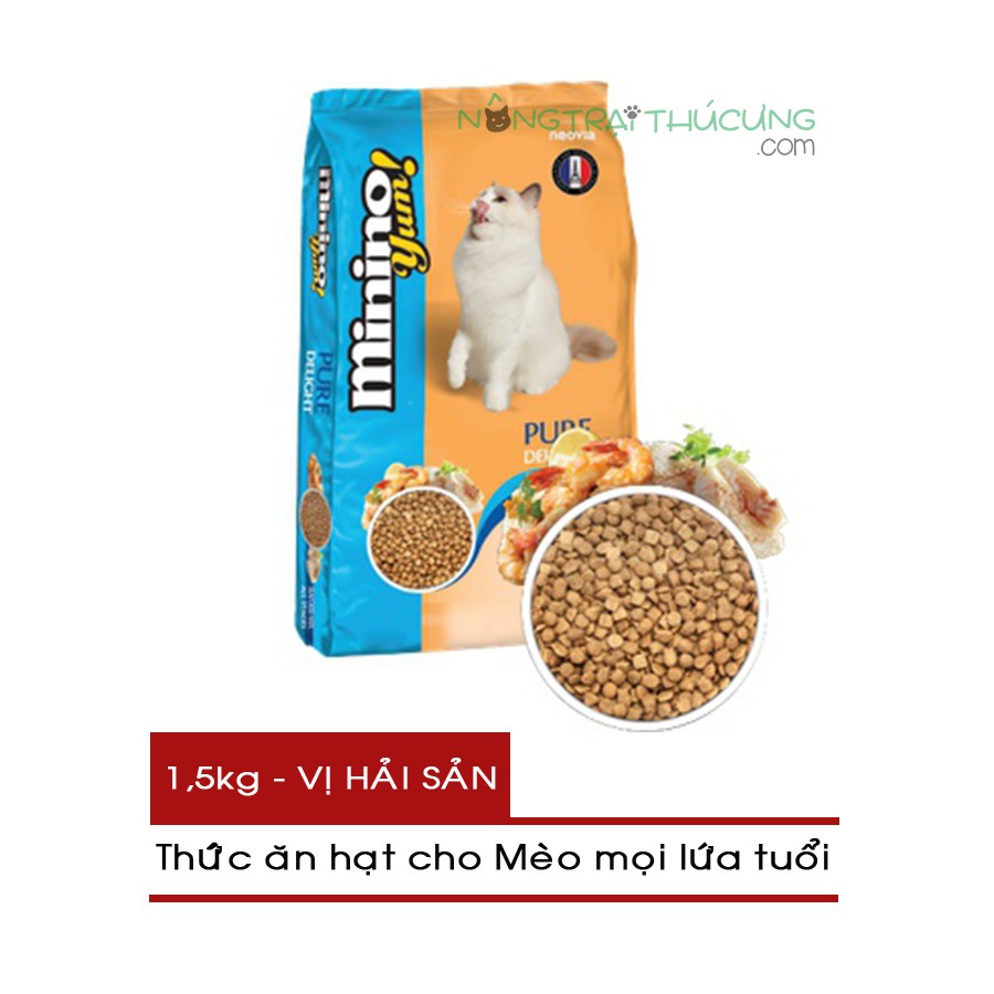 Thức ăn hạt cho Mèo mọi lứa tuổi Minino Yum! gói 1,5kg - Vị Hải Sản