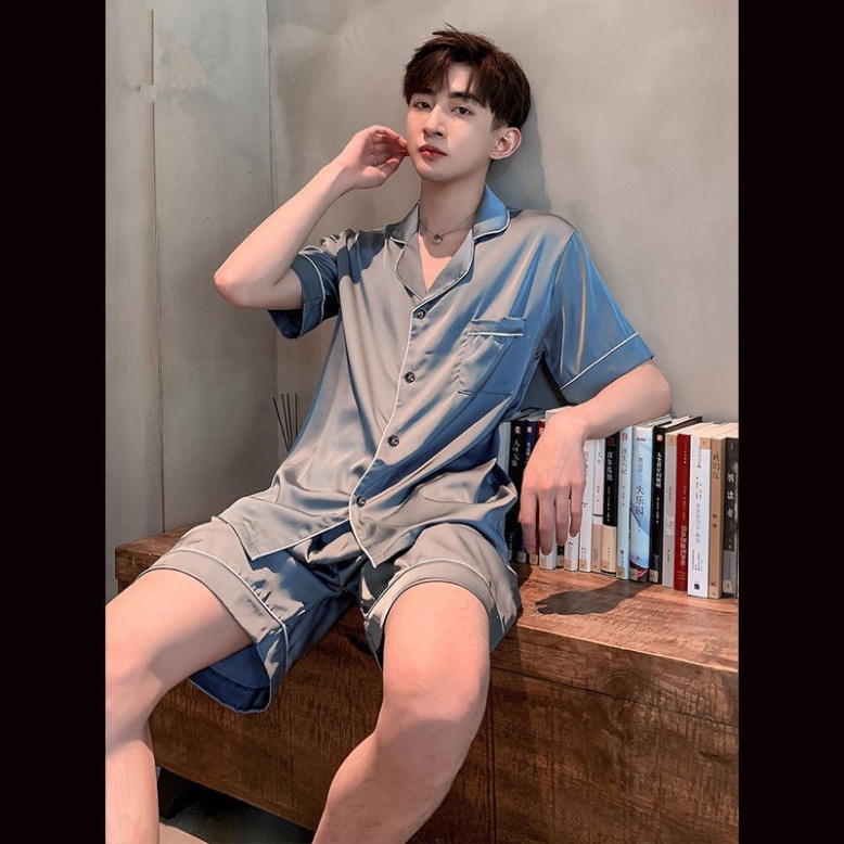 Đồ ngủ lụa băng của nam giới mùa xuân và mùa hè tự trồng trọt cho thanh niên lụa cặp đôi phong cách ở nhà - SIÊU HOT | BigBuy360 - bigbuy360.vn