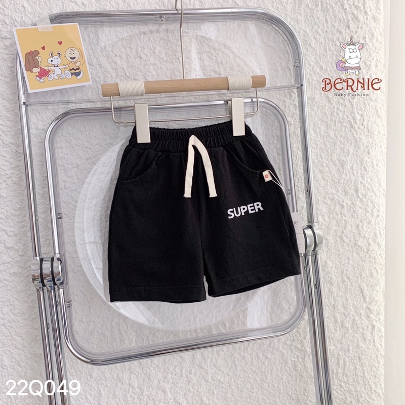 Quần đùi bé trai bé gái Bernie in chữ super cho bé từ 10-21kg-22Q049