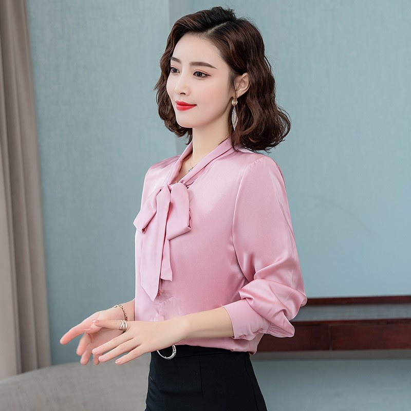 Áo Sơ Mi Kiểu Công Sở Đẹp CHIPY Tay Dài Cổ Thắt Nơ Màu Hồng Chất Lụa Cao Cấp From Rộng Hàn Quốc Ulzzang Vintage A1H | BigBuy360 - bigbuy360.vn