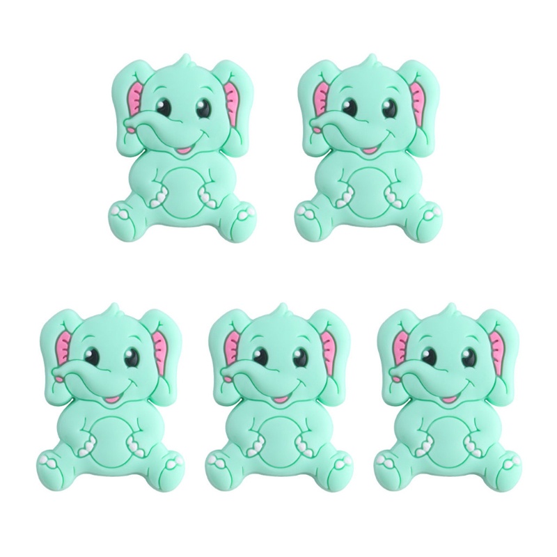 Set 5 Đồ Chơi Ngậm Mọc Răng Bằng Silicon Hình Chú Voi Hoạt Hình Cho Bé