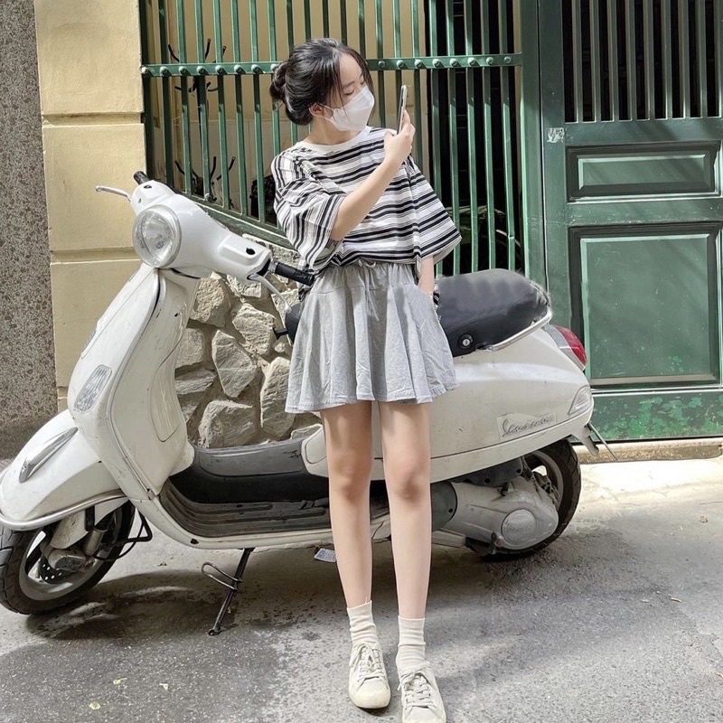 Quần giả váy nữ thun xoè xếp ly, Chân váy xếp ly ngắn - Ảnh thật