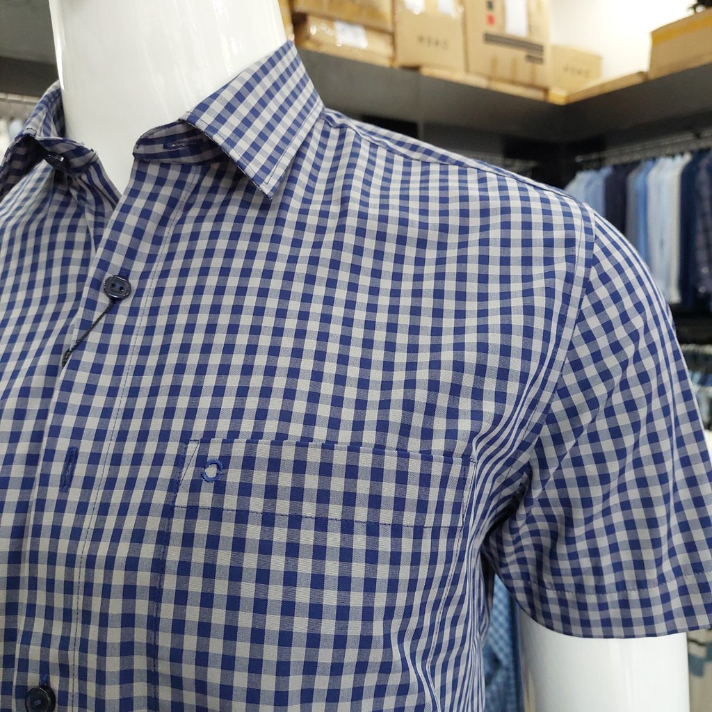 Áo Sơ Mi Nam Ngắn Tay Owen AR22669NT Somi Cộc Tay Công Sở Cao Cấp Xanh Navy Xám Kẻ Caro Nhỏ Chất Sợi Tre Regular Fit | BigBuy360 - bigbuy360.vn
