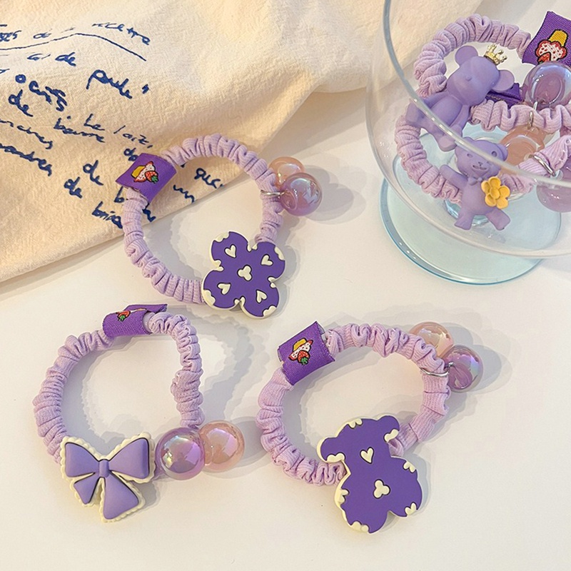 Dây Cột Tóc Cao Su Co Giãn Hình Gấu Hoạt Hình Màu Tím Đáng Yêu Cho Nữ
