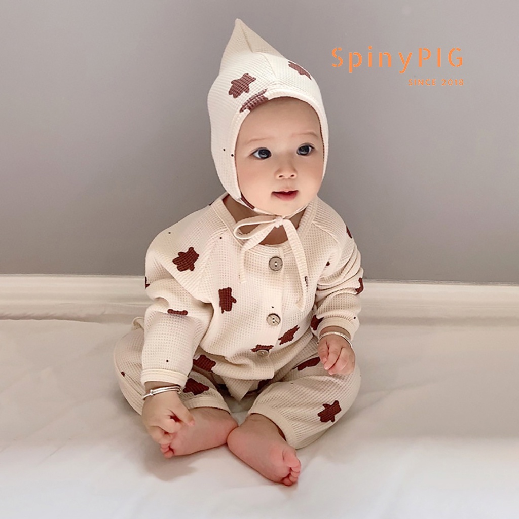 Bộ body cho bé sơ sinh 0-2 tuổi kèm mũ style Hàn Quốc cotton dệt kim thoáng khí cho bé gái bé trai mùa thu đông