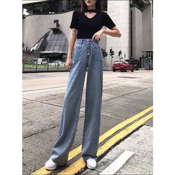 Quần bò ống rộng nữ cạp cao quần jeans ống rộng lưng cao, vải bò dày đẹp , không giãn ,dáng suông cá tính | BigBuy360 - bigbuy360.vn