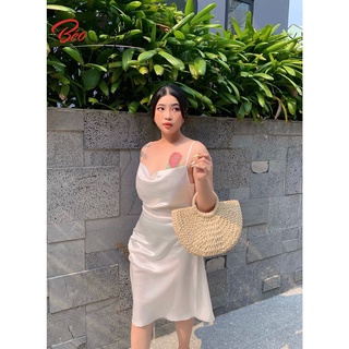 BIGSIZE giá ree Đầm lụa rút dây xẻ tà cổ đổ sexy siêu hot Dành cho các nàng từ 55-95kg-Mặc đi chơi, dự tiệc , công sở