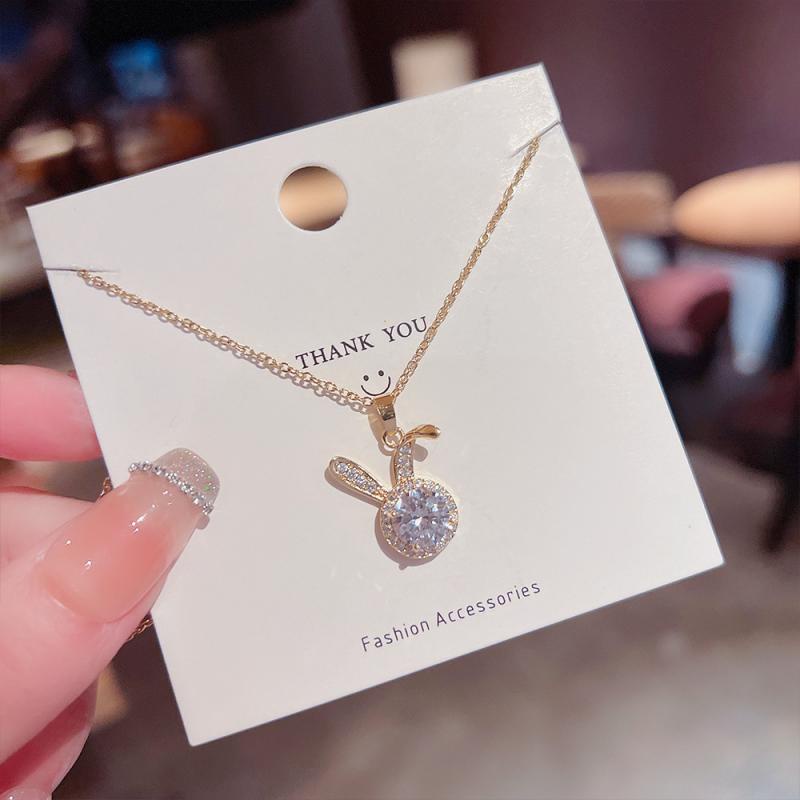 XiaoboACC Vòng Cổ Bằng Thép Titan Phối Mặt Hình Thỏ Đính Đá Zircon Xinh Xắn 38cm+6cm