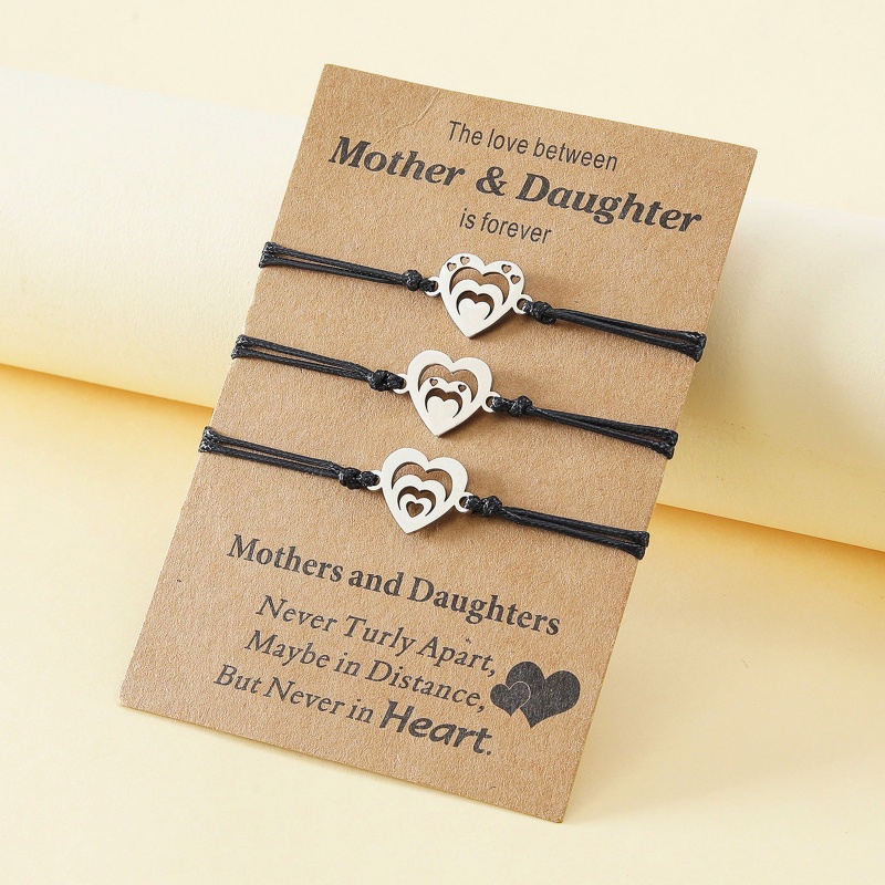 Set 3 Vòng Tay Bằng Thép Không Gỉ Hình Trái Tim Đôi Cá Tính Cho Mẹ Và Con Gái